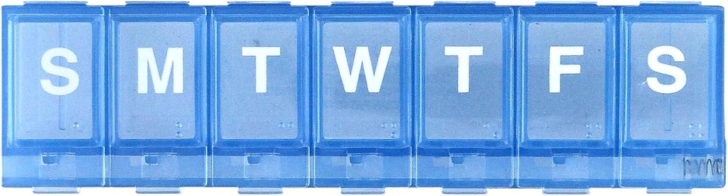 EZY DOSE Weekly (7-Day) Pill Planner, Medicine Case, Vitamin Organizer Box, Small Locking Compartments till säker receptbelagd medicinering och förebygga oavsiktlig spillning, blå