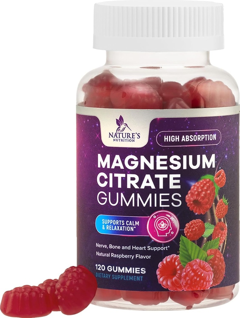 Magnesium Citrate Gummies Supplement - Hög Absorption, Vegan Magnesium Gummy Supplement för vuxna och barn, Magnesio Citrate Gummy Supplements for Muscle, Nerve, Bone and Heart Support - 120 Gummies