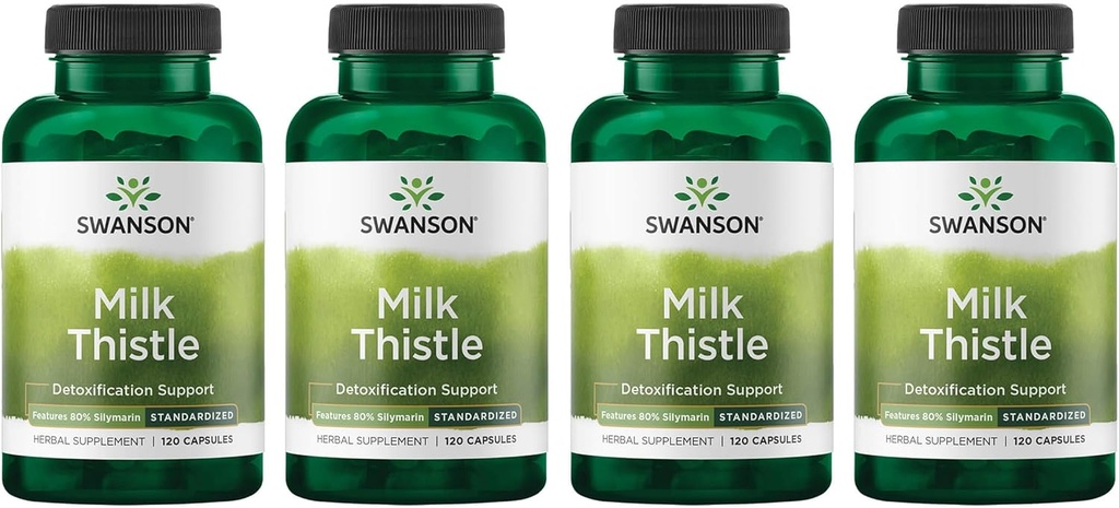 Swanson Milk Thistle (Standardized) - Herbal Liver Support Supplement w / 80% Silymarin - Natural Formel som hjälper till att upprätthålla övergripande hälsa och välbefinnande - (120 kapslar) (4 Pack)