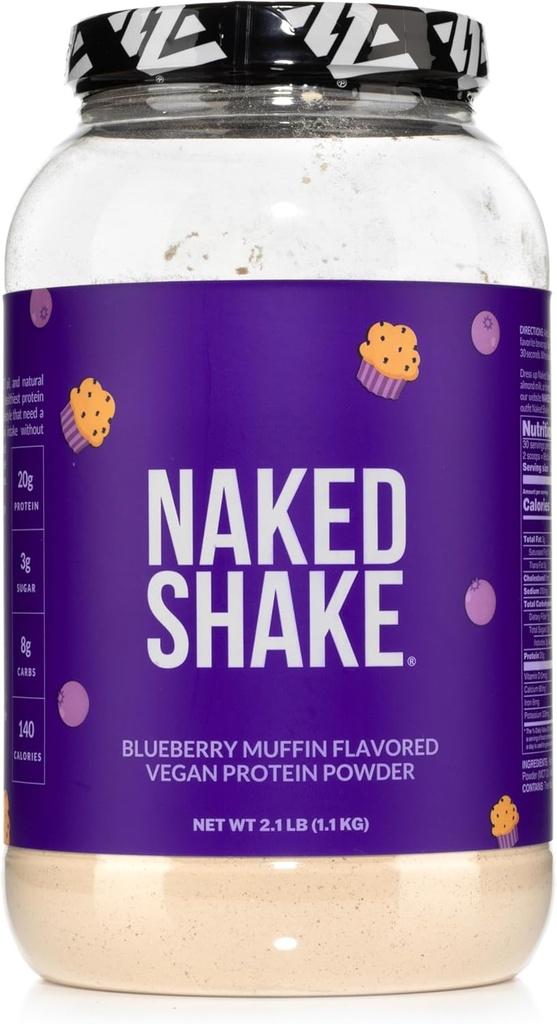 Naked Shake - Blueberry Muffin Protein Powder - smaksatt växtbaserat protein från amerikanska och kanadensiska gårdar med MCT Oil, Gluten-Free, Soy-Free, inga GMO eller konstgjorda sötningsmedel - 30 portioner