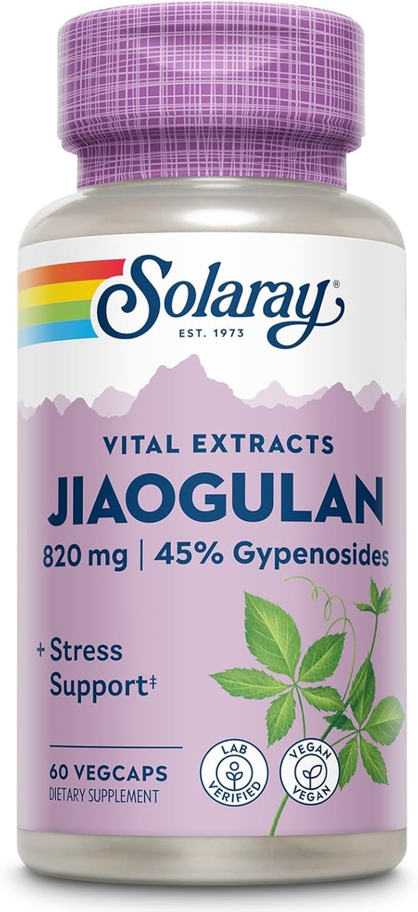 SOLARAY Jiaogulan Root och Rhizome Extract, Gynostemma Pentaphyllum Stress Support och Antioxidants Supplement - Vegan, Lab Verified - 60 Day Money-Back garanti, 30 portioner, 60 VegCaps