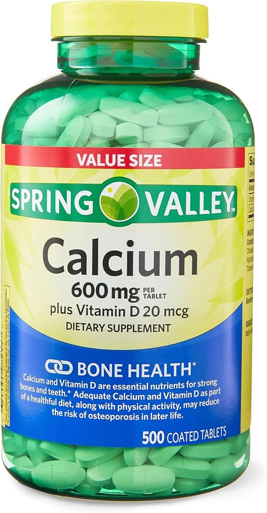 ikj Calcium Plus Vitamin D tabletter Dietary Supplement Value Size, 600 mg, 500 greve