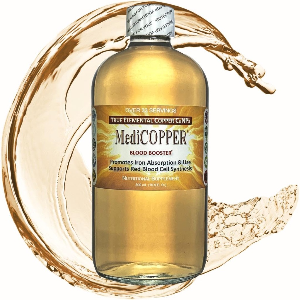 MediCOPPER Blood Booster True Colloidal Copper CuNP Nutrient - 500 ml i Clear Glass Bottle