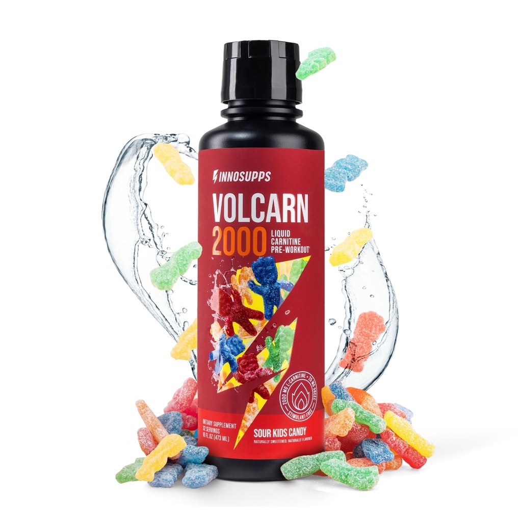 InnoSupps Volcarn 2000 - L-CARNITINE Advanced Energy Liquid | ATP Enhancer med GBEEC | Ökar energi, förbättrar fokus, koffeinfri, inga konstgjorda sötningsmedel | 32 portioner (Sour Kids Candy)