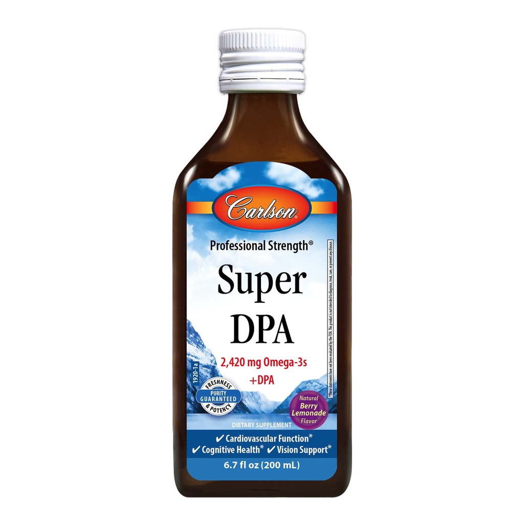 Carlson - Super DPA, 2 420 mg Omega-3s, 300 mg DPA, hjärthälsa, kognitiv funktion, Berry Lemonade, 200 ml (6,7 ml oz)