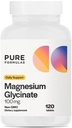 PureFormulas Magnesium Glycinate 100 mg Dagligt stöd för stress, nerver, sömn, muskler, metabolism Pure Magnesium Glycinate Supplement för kvinnor och män Magnesio Non-GMO 120 tabletter