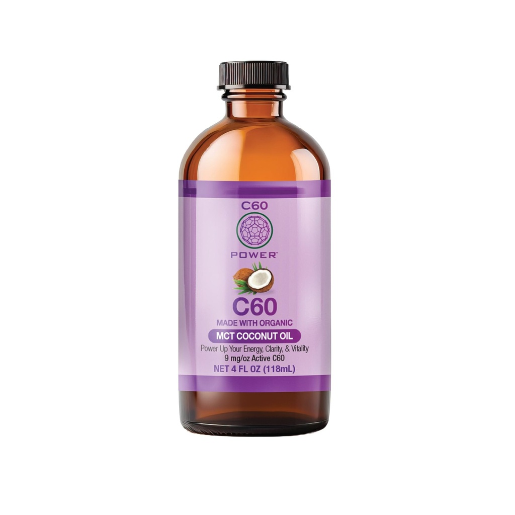 C60 Power C60 i organisk MCT Coconut Oil - Natural Wellness Support för män och kvinnor, 99,99% Pure Carbon Fullerenes, främjar energi, mental klarhet och uthållighet - 4 fl oz flaska