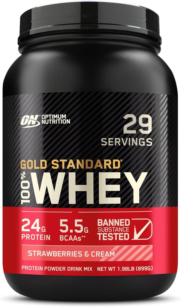 Optimum Nutrition Gold Standard 100% Whey Protein Powder, jordgubbar & Cream, 2 pund (Packaging May Vary)