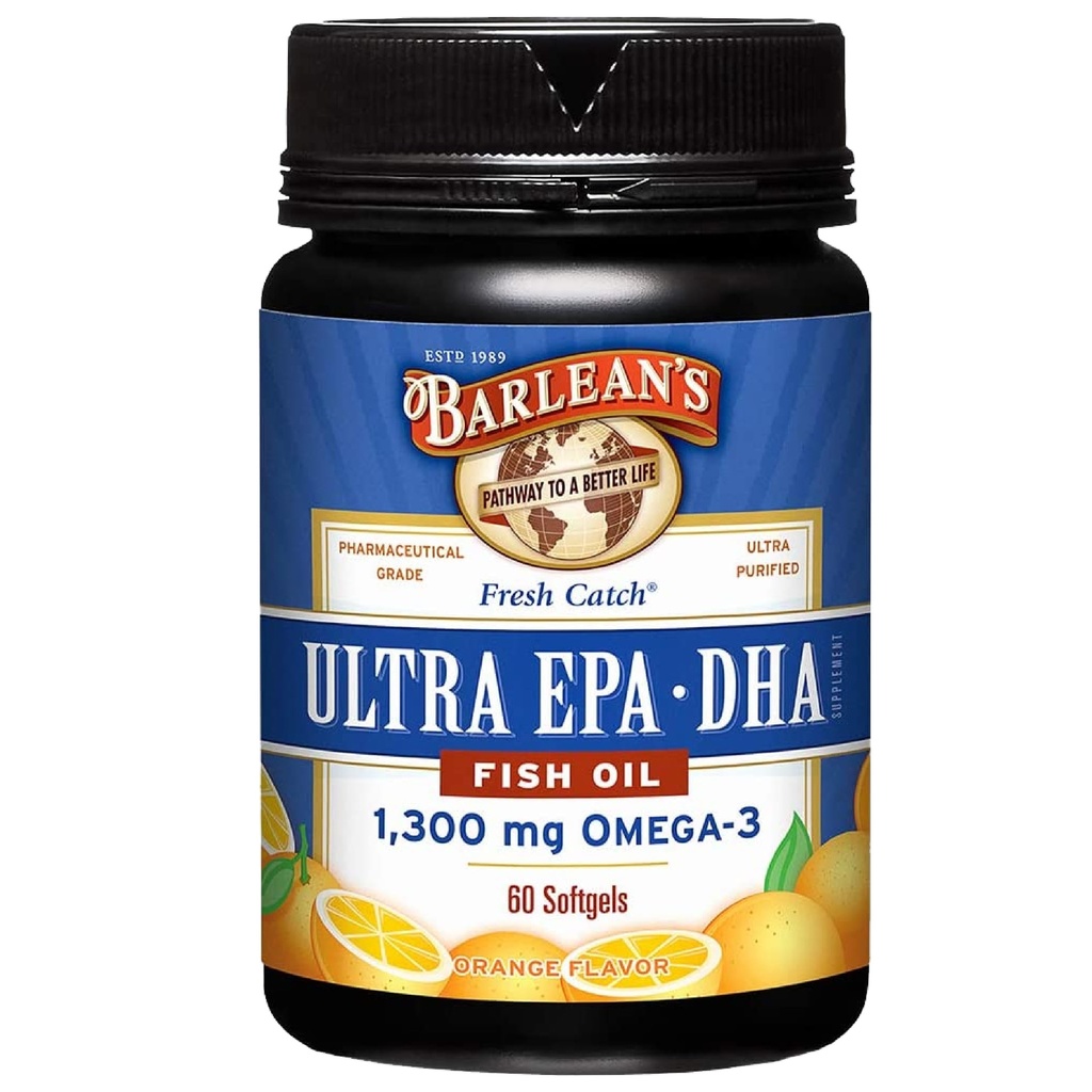 Barleans Omega 3 Fish Oil Supplements, Supplement Softgels for Men and Women, 1300 mg Ultra EPA och DHA Fatty Acids, Orange Flavored, 60 Count