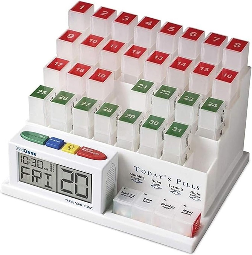 Medcenter Månatliga Pill Organizer System 4 gånger om dagen, 31 Day Pill Organizer Box med Talking Alarm Reminding System, Månatlig Pill Box för Daglig Medicinering, Gåva för Mamma, Pappa, Äldre