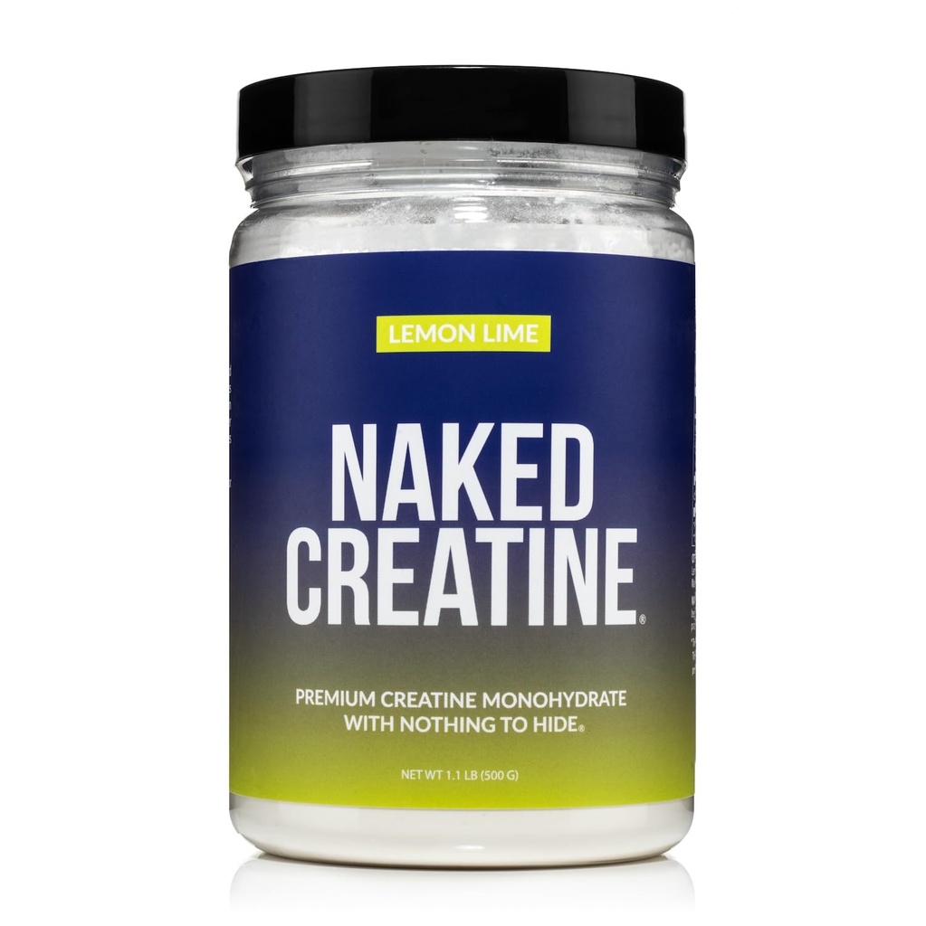 NAKED Pure Micronized Lemon Lime Creatine Monohydrate - 42 portioner - 500 Grams, 1.1Lb Bulk, Vegan, Non-GMO, Gluten Free, Soy Free. Aid Strength Gains, No Additives