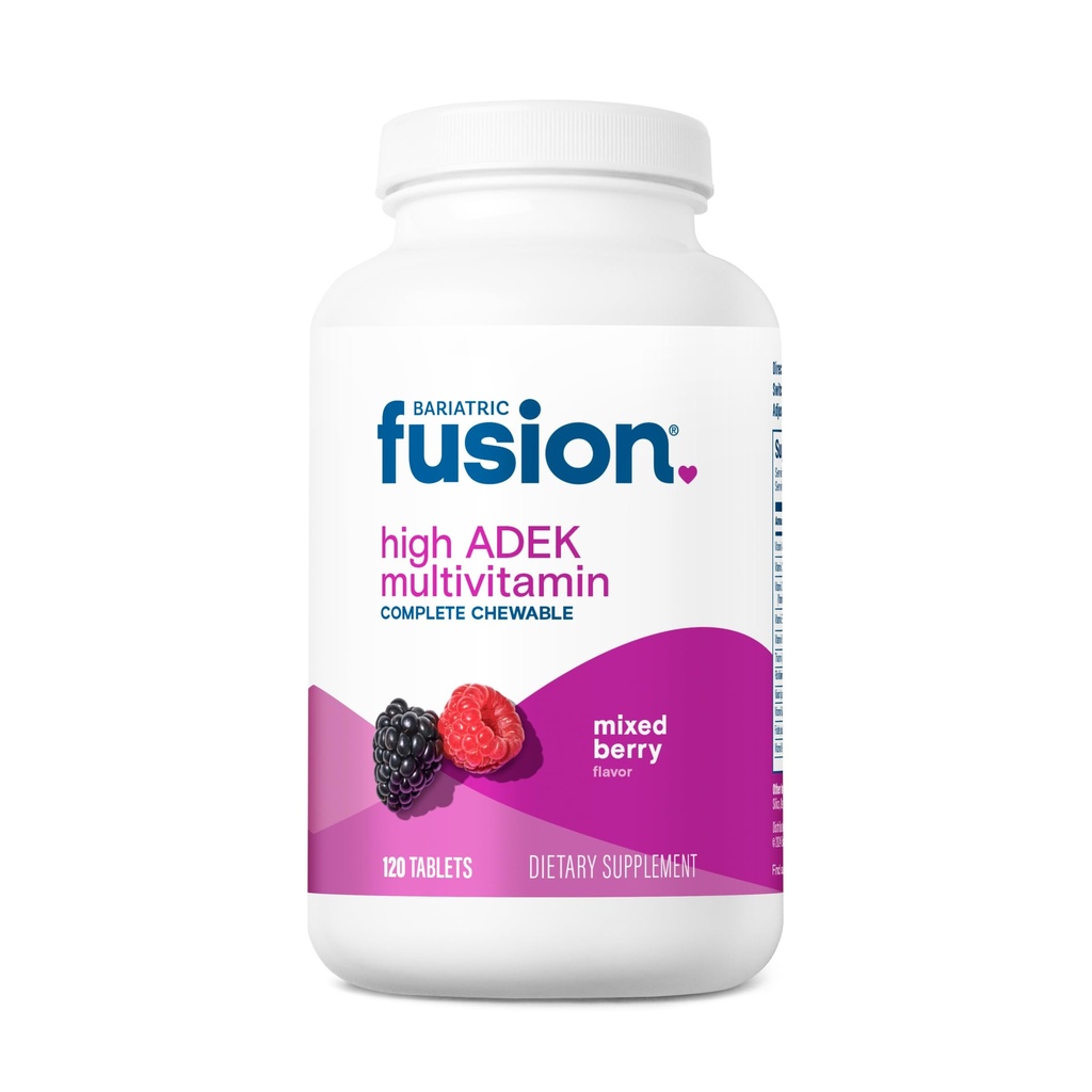 Bariatric Fusion Chewable Multivitamin med höga ADEK-vitaminer | Multi för Duodenal Switch-patienter | Mixed Berry Flavored Tablets | med järn och kalcium | En månadsförsörjning