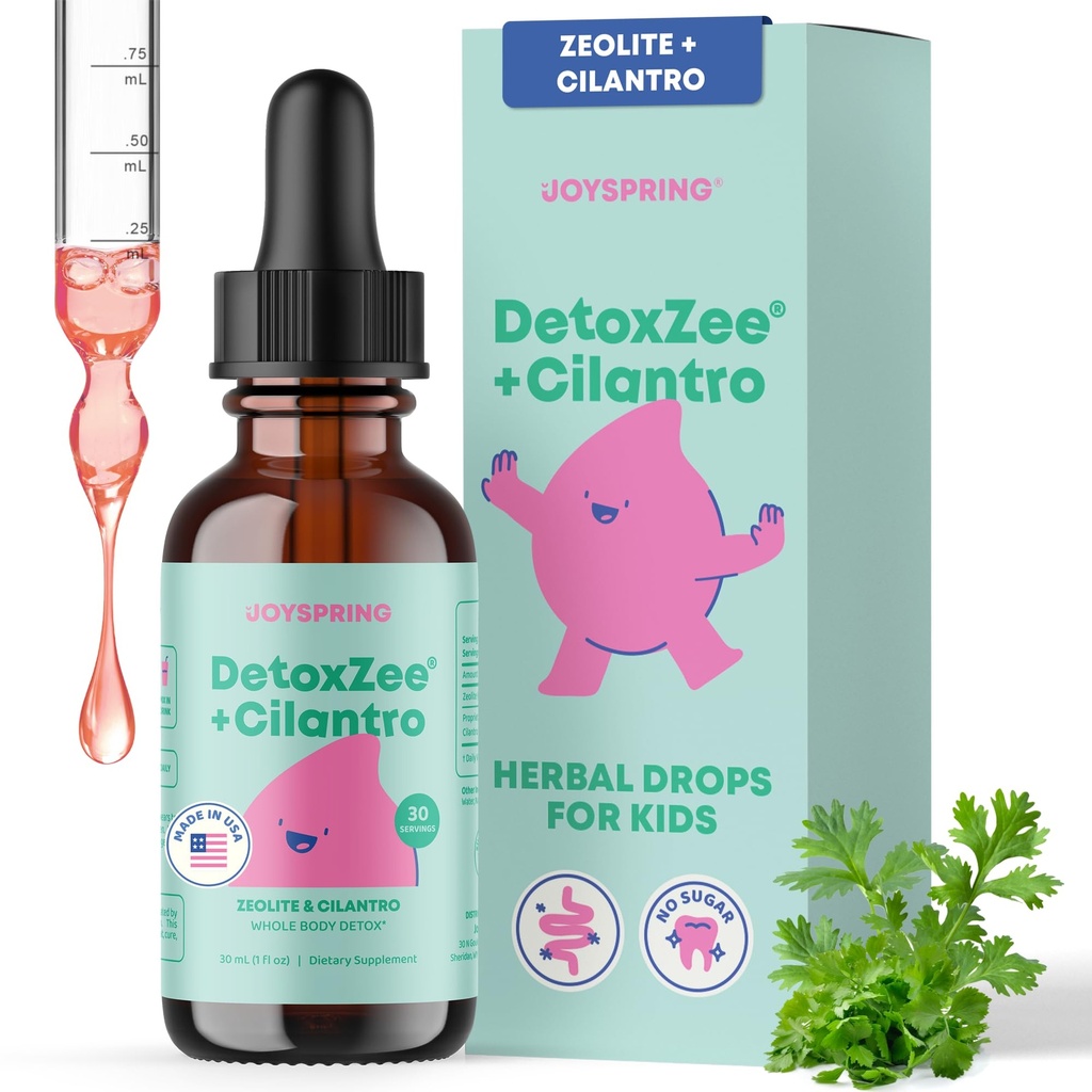 JoySpring DetoxZee Cilantro Drops för barn - Natural Detox Support med Zeolite & Cilantro Extract - Gentle Whole-Body Cleanse för barn och småbarn - Kid-Friendly Liquid Detox, 30 portioner