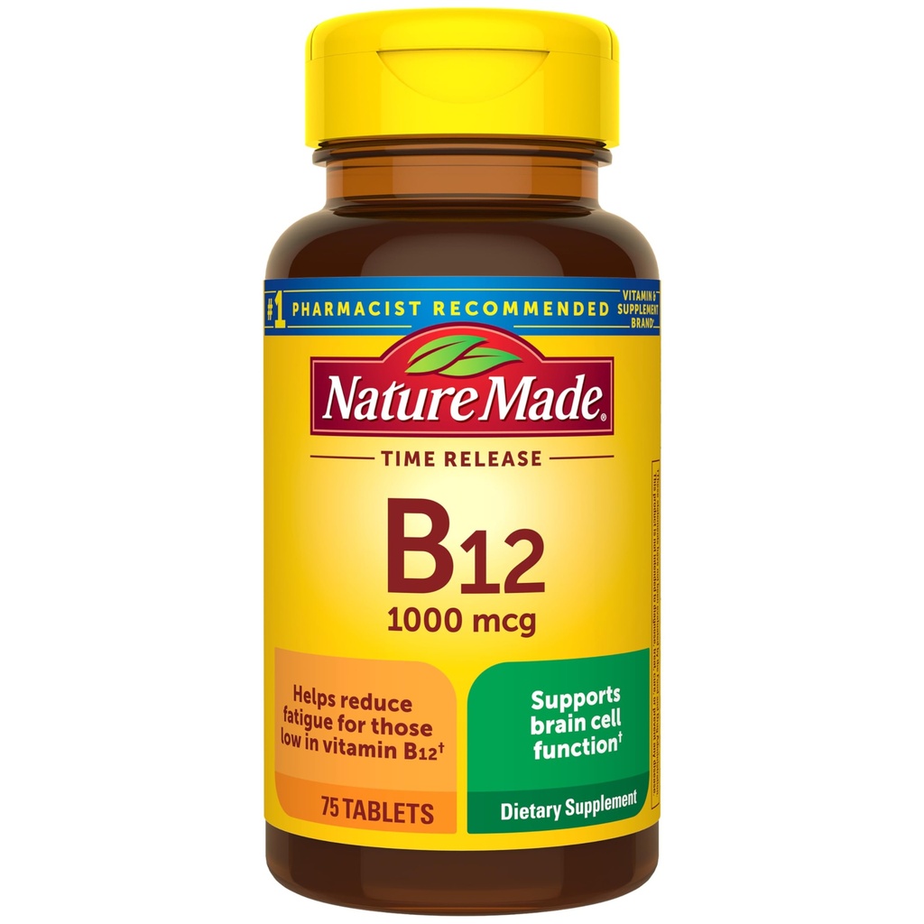 Nature Made Vitamin B12 1000 mcg, Kosttillskott för energi Metabolism Support, 75 Time Release tabletter, 75 Day Supply
