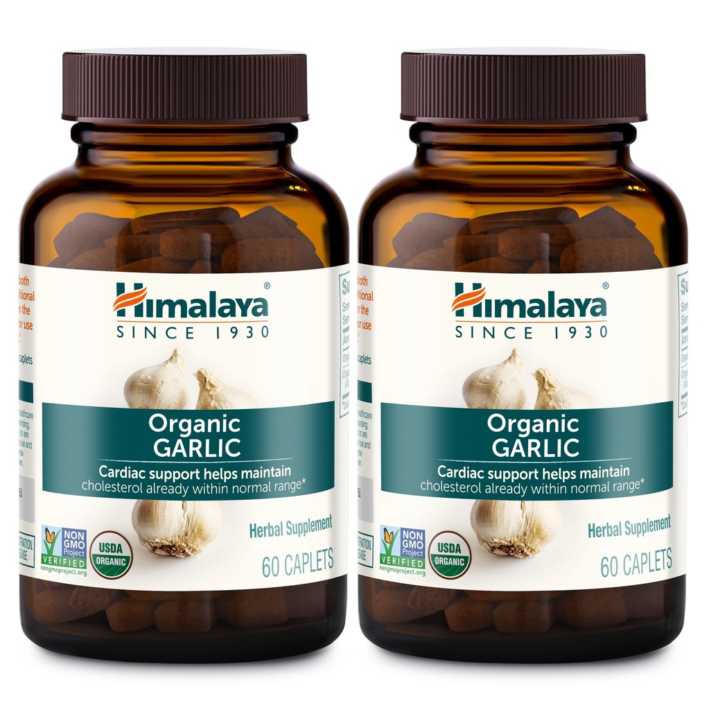 Himalaya Organic Garlic, För Lipid Metabolism och Immune Support, 1,400 mg, 60 Caplets, 1 månad Supply, 2 Pack