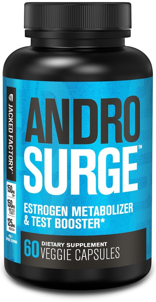 Jacked Factory Androsurge Estrogen Blocker för Män - Natural Testosteron Booster för Män & Östrogen Metabolizer med Tongkat Ali, DIM, Long Jack & More - Test Booster & Muscle Builder - 60 Count