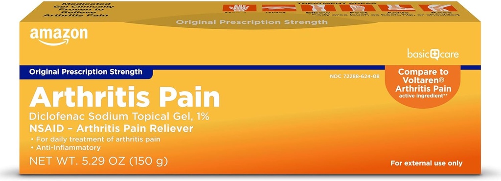 Grundläggande vård artrit smärtar Gel, Diclofenac Natrium Topical Gel, 1% (NSAID), 5,29 Oz (150 Grams) (Packaging kan variera)