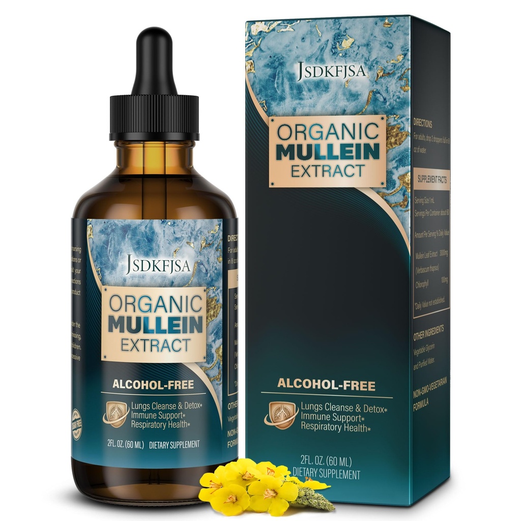 Mullein Drops for Lungs,Support Lung Cleanse / Detox & Respiratory Function for Healthy Breathing - Mullein Leaf Extract för Lungs-2 fl.oz