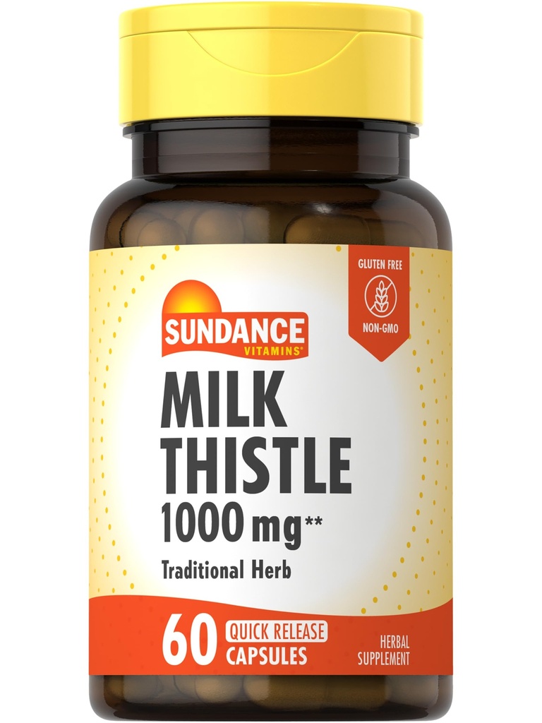 Sundance Mjölk Thistle 1000mg | 60 Snabbsläpp kapslar | Traditionell Herbal Supplement | Icke-GMO och Gluten Fri Formel
