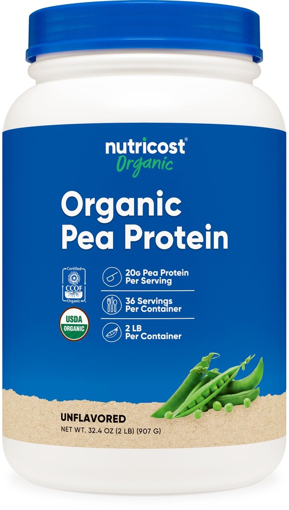 Nutricost Organic Pea Protein Isolate Powder (2LBS) - Unflavored, Certified USDA Organic, Protein från växter, vegetarisk vänlig, glutenfri, icke-GMO