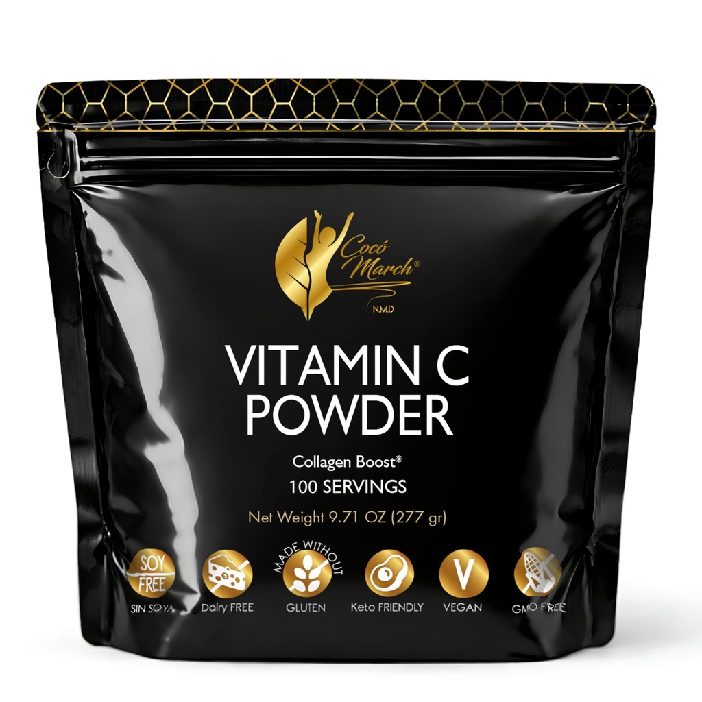 Cocó March N.M.D 1000 mg Vitamin C Powder- för Collagen Production & Immune Support, Zink, Bromelain, Quercetin, L-Lysine - Fri från: Gluten Dairy, Soy, GMO, Vegan och Keto Friendly 10 Oz