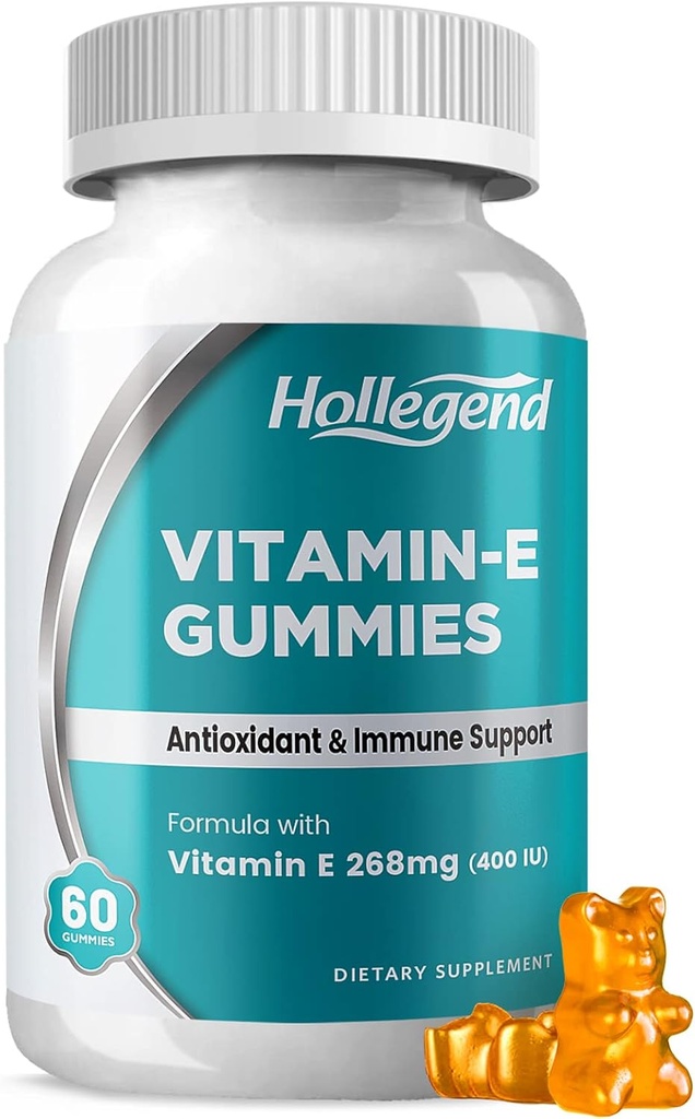 Vitamin E Gummies 268mg 400 IE, Natural Vitamin E Chewable Supplement för vuxna, kvinnor och män, hud och immunhälsa, antioxidant, orange smak, 60 greve