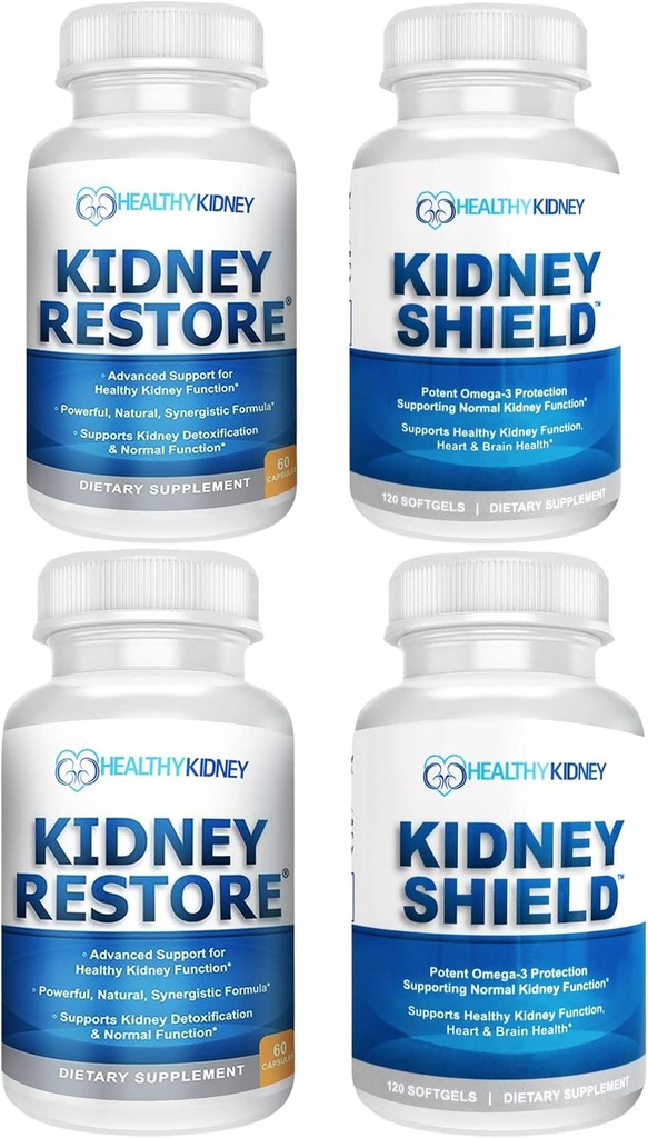 Kidney Restore & Kidney Shield 4-Pack Bundle Pills - Natural Kidney Support Supplement for Kidney Cleanse Detox & Repair - Comprehensive Renal & Kidney Health Supplement för att stödja njurfunktion