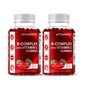 Vitamatic Vitamin B Complex Gummies med vitamin C & Inositol - naturlig jordgubbsmak - 60 Gummies (2 flaskor)