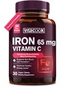 Järntillskott för kvinnor män | High Potency Iron 65mg med vitamin C 250mg | Stomach Friendly Iron Pills för Red Blood Cell & Immune Support | Vegan, icke-GMO & Gluten Free | 30 flikar