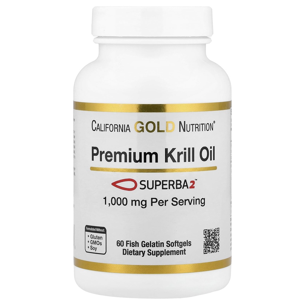 Kalifornien Gold Nutrition Premium Krill Oil med Superba2 Bioavailable Omega-3s från Antarctic Krill - Hjärt & Hjärnhälsa Support - Glutenfri, icke-GMO - 1000 mg - 60 Fisk Gelatin Softgels