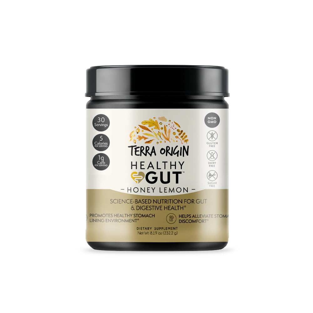 TERRA ORIGIN Healthy Gut Powder (Honey Lemon) | 30-Servings med L-Glutamin, Zink, Glukosamin, Slippery Elm Bark och mer!