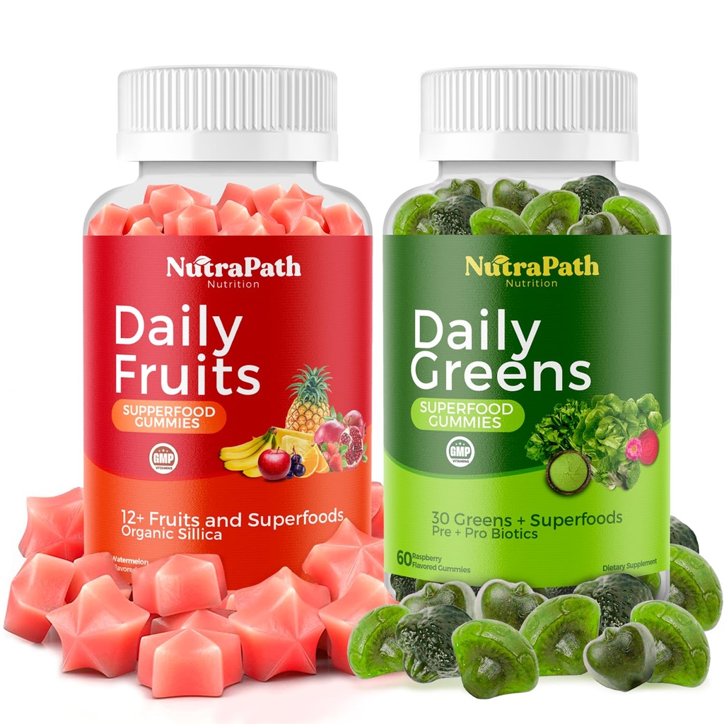Superfood Fruits och Veggies Gummies (120 Chews), 12 + Superfruits & 30 Veggies, frukt och örter, frukt och grönsaker, icke-GMO, Pectin-Based, Gluten-Free