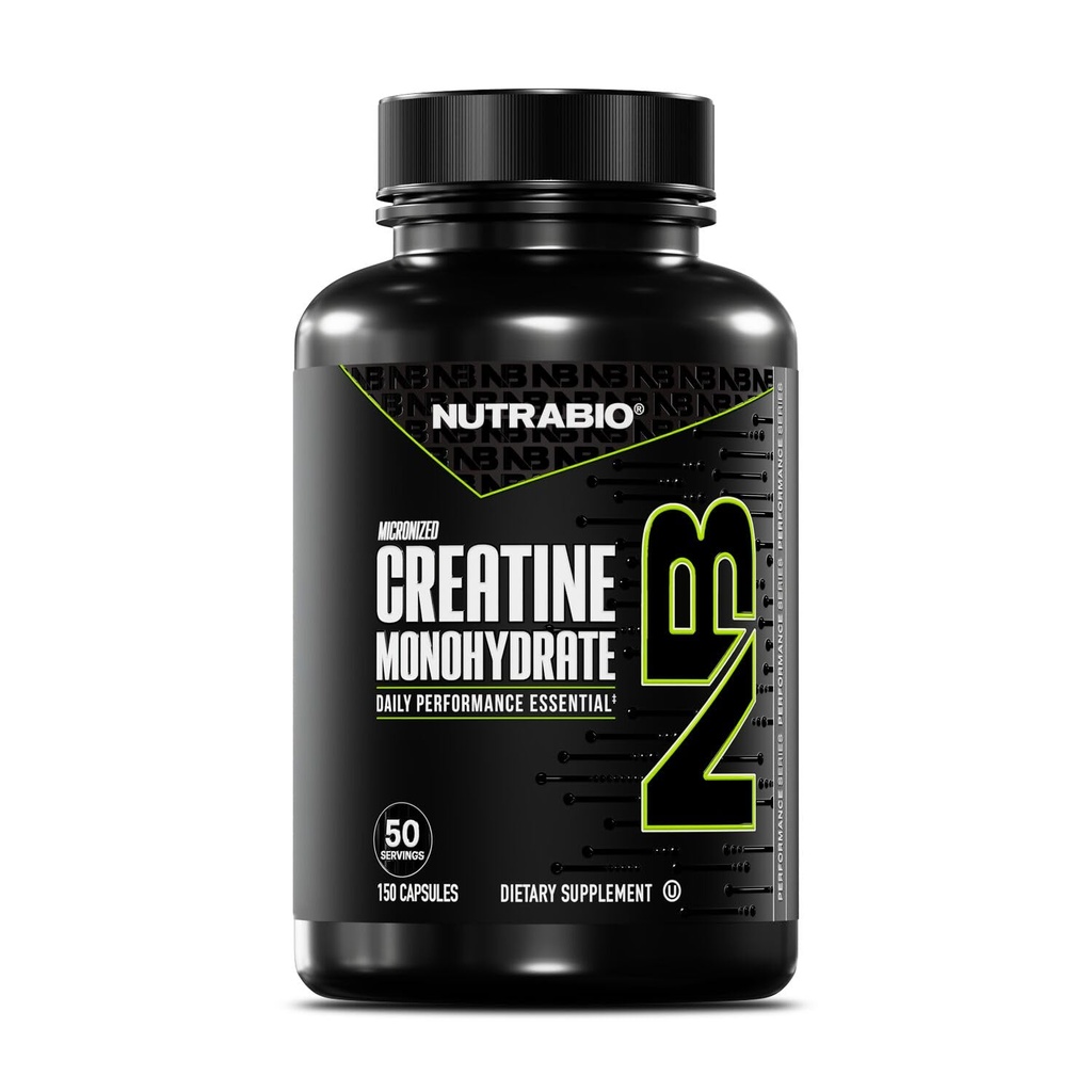 NutraBio Pure Micronized Creatine Monohydrate Capsules, Creatine Pills, stöder Bulk Muscle Energy, Återhämtning och styrka - Keto Friendly, Kosher, Kreatin Nutritional Supplement för män och kvinnor