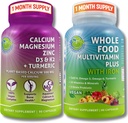 Vegan Whole Food Multivitamin med järn + växtbaserad kalcium, magnesium, zink, D3, K2 & gurkmeja - Vegan dagligt stöd för energi, benhälsa, immunitet och övergripande Wellness Trio