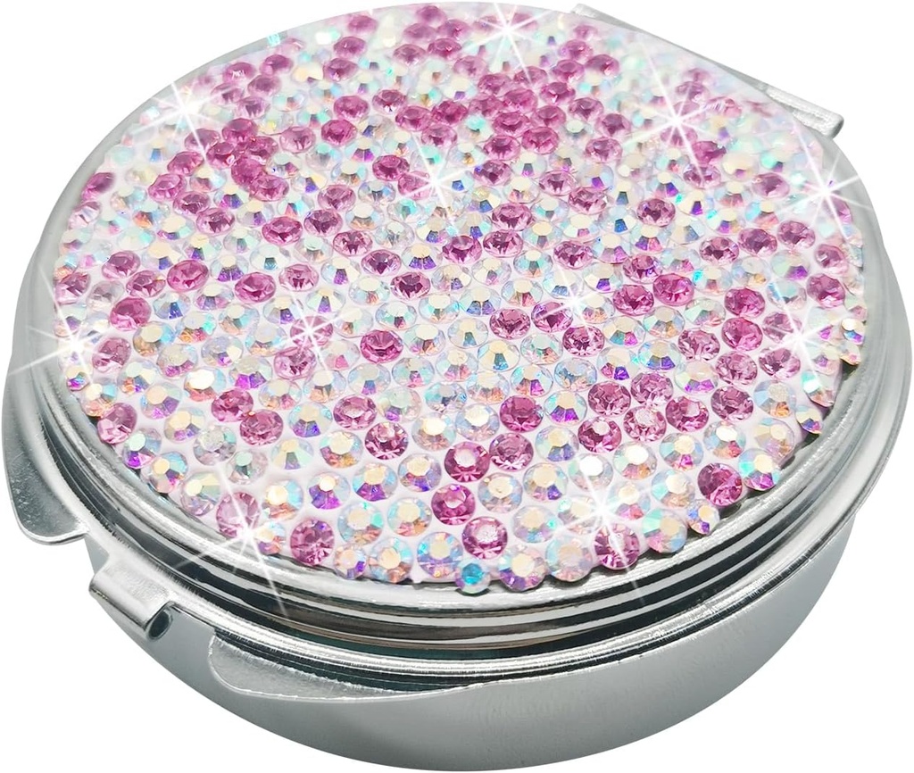Bling Pill Case for Purse Medicine Vitamin Container Holder Pocket Pill Case Round Medicine Organizer för vitamin / fiskoljor / tillägg Travel Medicine Kit (3 Compartment Pink)