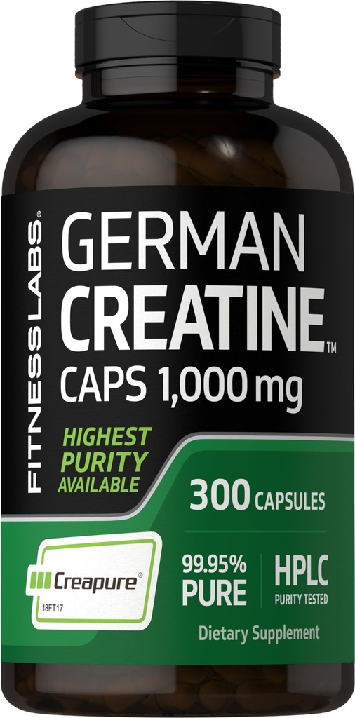 Fitness Labs German Creatine Monohydrate | 1000mg | 300 kapslar | Tillägg för kvinnor och män | Icke-GMO, Gluten Free