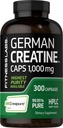 Fitness Labs German Creatine Monohydrate | 1000mg | 300 kapslar | Tillägg för kvinnor och män | Icke-GMO, Gluten Free