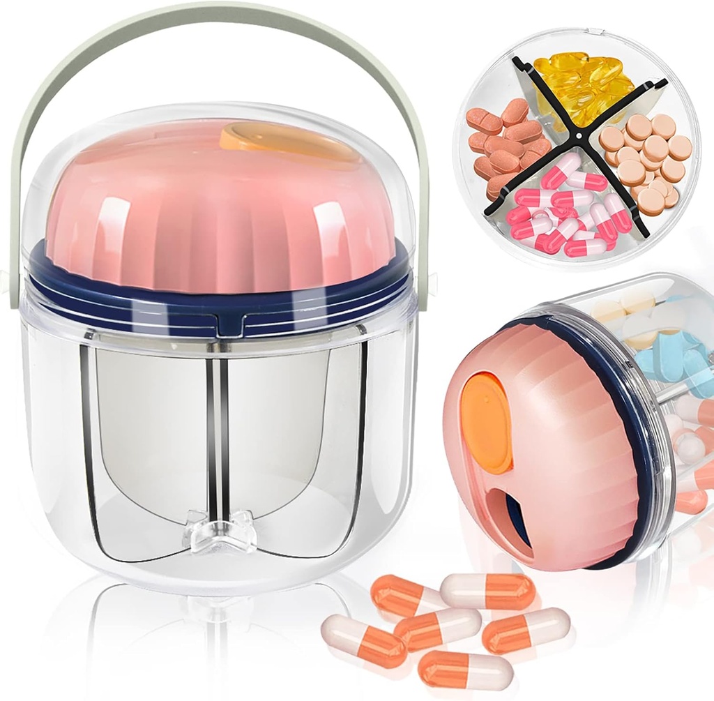 Portable Pill Box, GloDeals Weekly Pill Organizer 7-Day Travel Medicine Organizer BPA Free Moisture Proof Portable Medicine Container för vitaminer, fiskoljor, tillskott (Pink-)