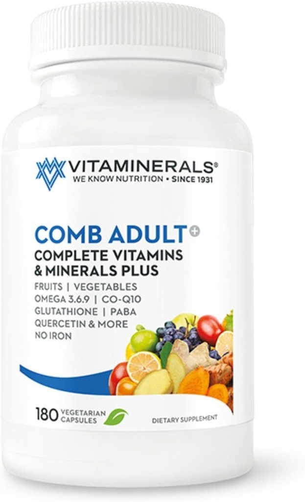 Vitamineraler CombAdult Comprehensive Vitamin & Mineral Formel | Icke-GMO | Veggie Capssules (180)