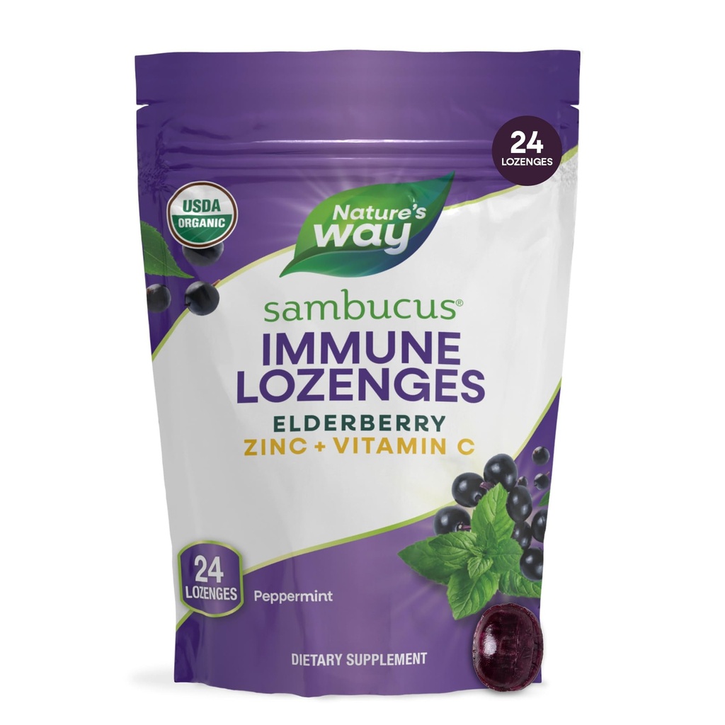 Naturens sätt Sambucus Zink Lozenges med Elderberry och vitamin C, Peppermint smaksatt, 24 Lozenges