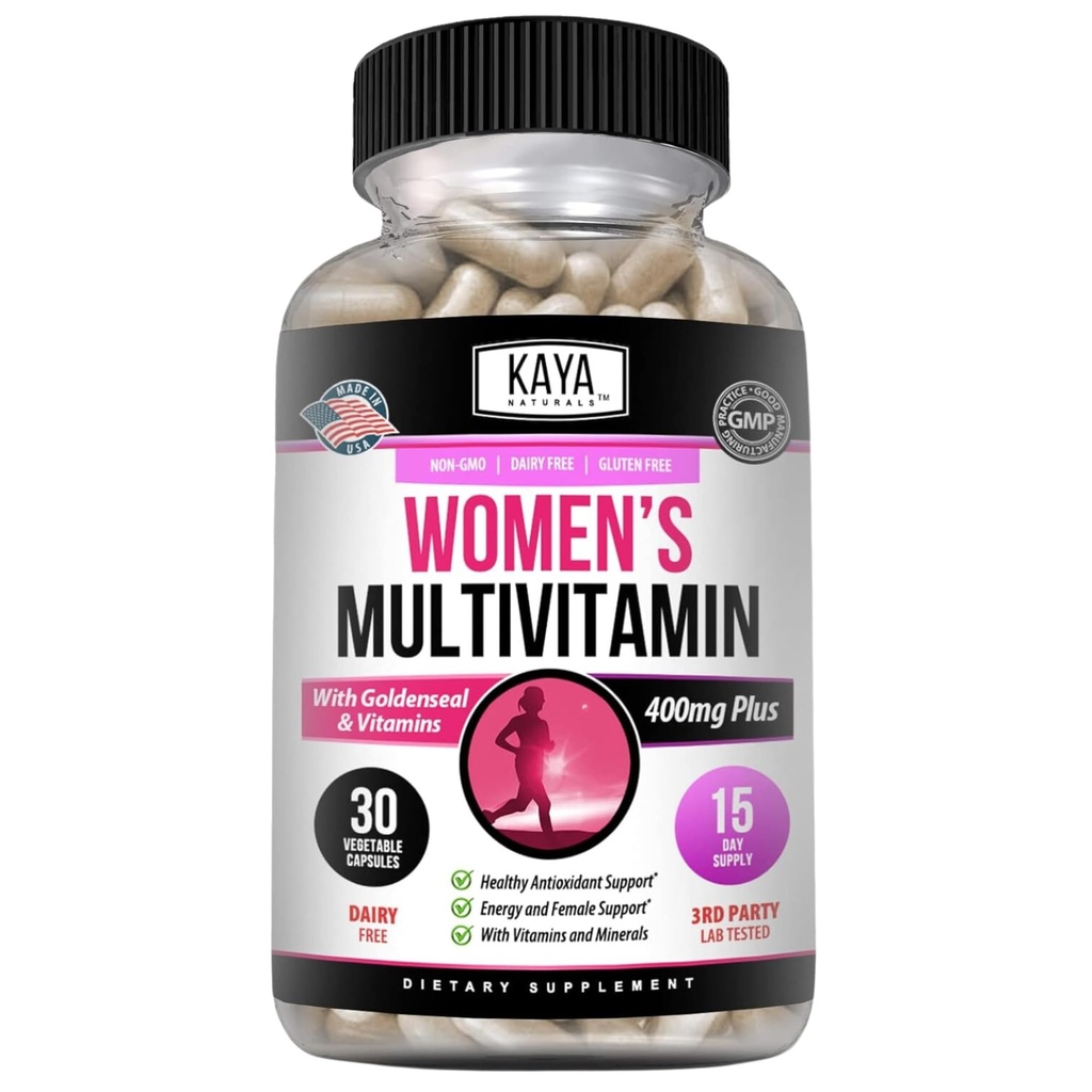 Kaya Naturals Women's Multivitamin, Overall Healthy Antioxidant och Immune Support, Vitamins A, D, C, E, Biotin, Folic Acid och Multi-Mineral, Energy & Metabolism Vitamin Supplement 30 Count