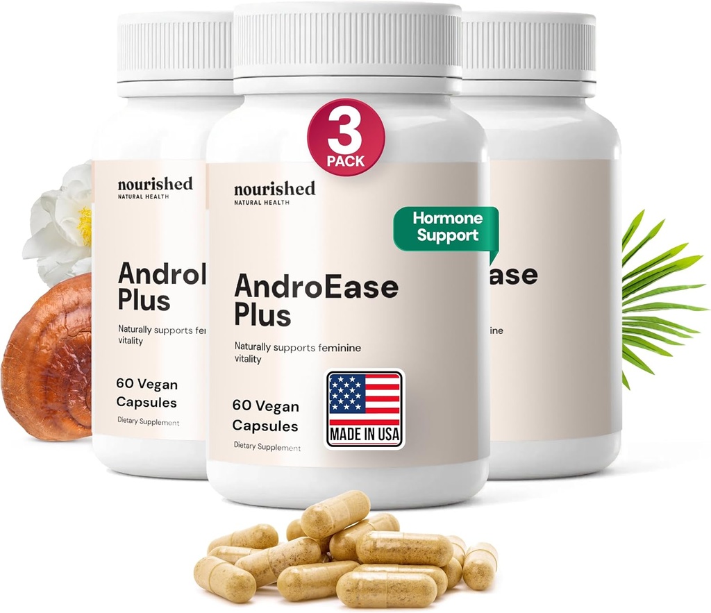 Nourished AndroEase Plus - Natural Balance Supplement for Women - Vegan Formula with Zinc & Saw Palmetto - 180 Capsules for Daily Wellness & Vitality - Made in USA