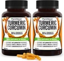 Gurkmeja Curcumin med BioPerine Black Pepper & 95% Curcuminoids, Maximal Absorption för gemensamt stöd, icke-GMO Turmeric Capsules, Made in USA - 180 Veg Caps