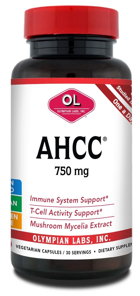 Olympian Labs Premium AHCC Supplement 750mg av AHCC per kapsel - Stöder immunhälsa, leverfunktion och Natural Killer Cell Aktivitet - 30 kapslar