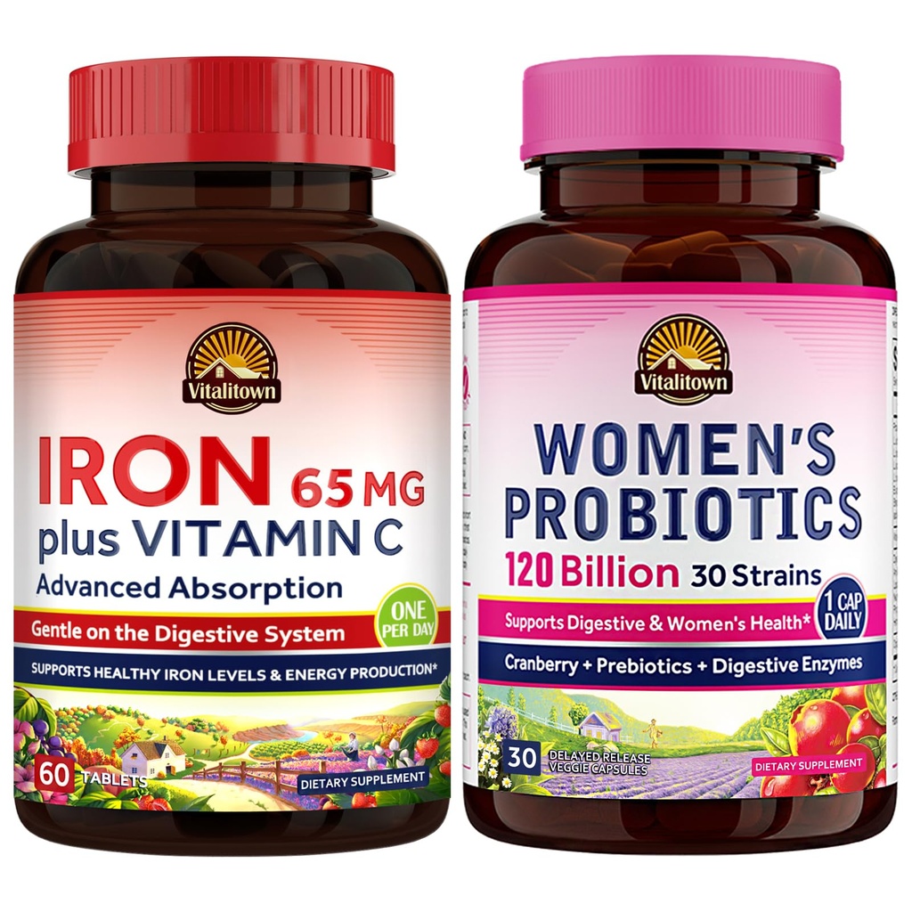 Vitalitown Women's Probiotics & Iron Supplement Bundle