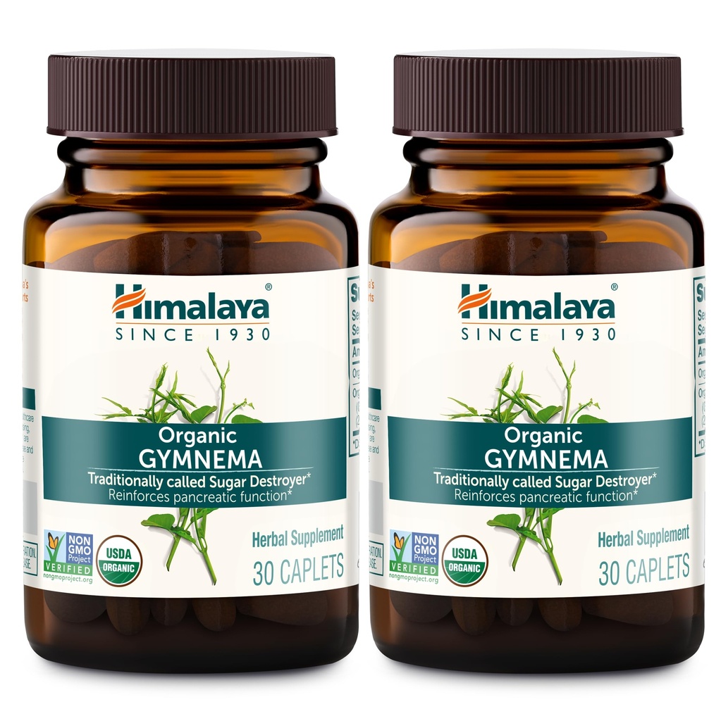 Himalaya Organic Gymnema Sylvestre - Herbal Glucose Metabolism Support - USDA Organic, Non-GMO, Vegan, Gluten Free, Additive Free, 700 mg, 30 Caplets (Pack of 2)
