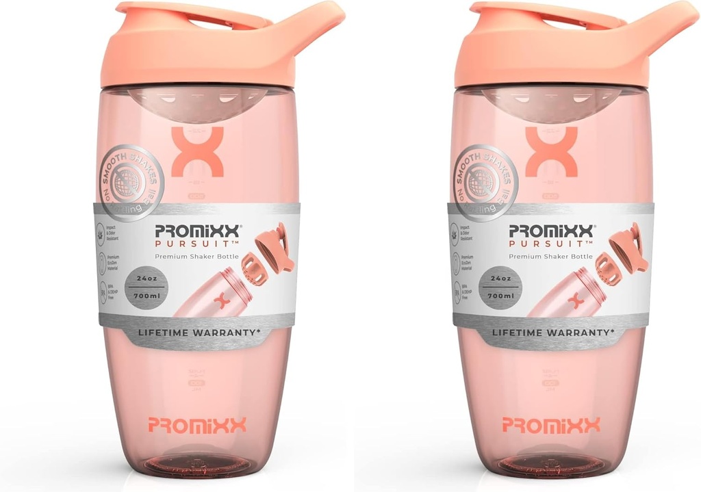 Promixx PURSUIT Protein Shaker Bottle – Premium Sports Blender Bottles for Protein Mixes and Supplement Shakes – Easy Clean, Durable Protein Shaker Cup (Pack of 2)