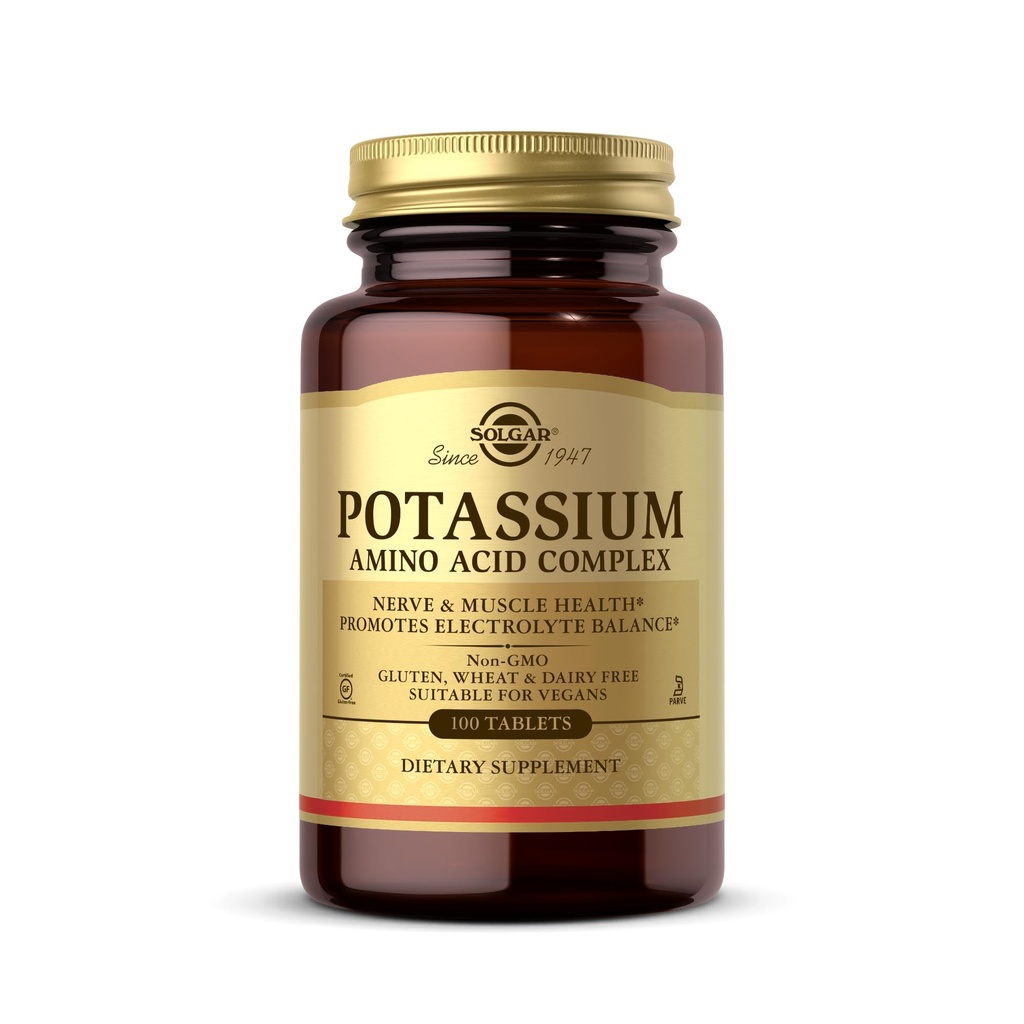 Solgar Potassium Amino Acid Complex, 100 tabletter - Nerve & Muscle Health - Främjar Electrolyte Balance - Non-GMO, Vegan, Gluten Free, Dairy Free, Kosher - 100 portioner