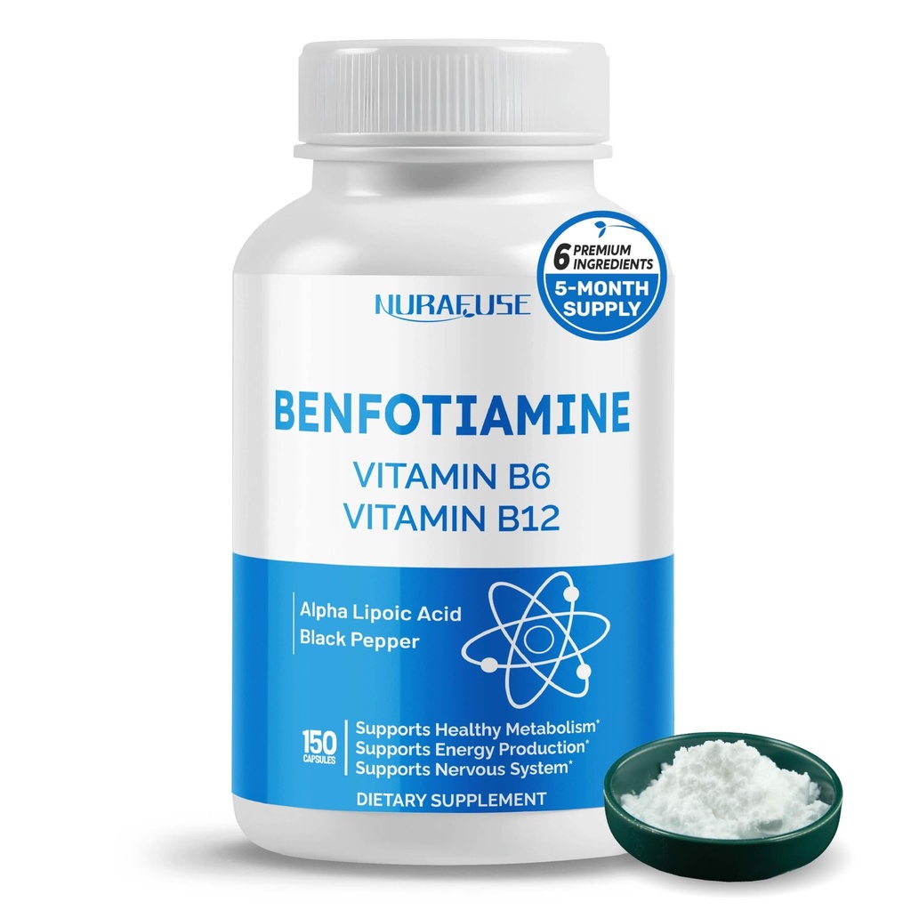Liposomal Benfotiamine med vitamin B6, vitamin B12, Alpha Lipoic Acid, Curcumin - Stöd Hälsosam metabolism, energinivåer - Gjord och testad i USA
