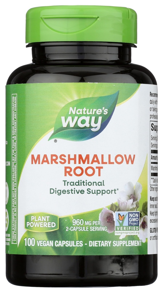 Naturens sätt Marshmallow Root - Marshmallow Root Supplement för traditionell Digestive Soothing * - Gluten-Free, Dairy-Free & Vegan - Easy-Swallow Capsules - 100 kapslar (Packaging May Vary)